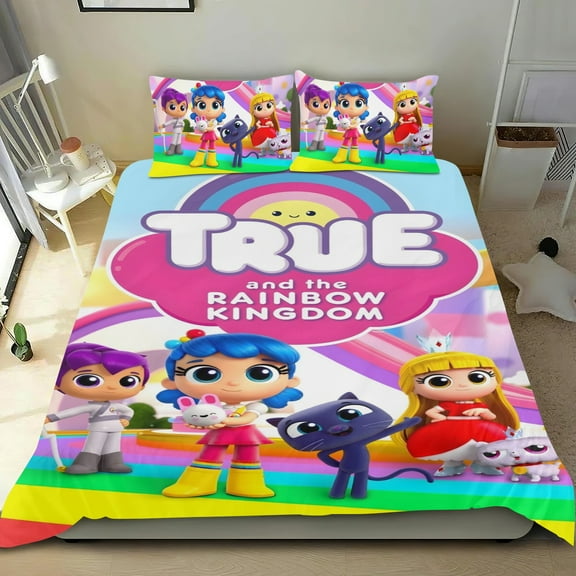 True and the Rainbow Kingdom Comforter Set for Kids Teens Girls Boys,3Pcs Bedding Set Printed Comforter with 2 Pillowcases,Down Alternative,Soft and Lightweight Twin Size