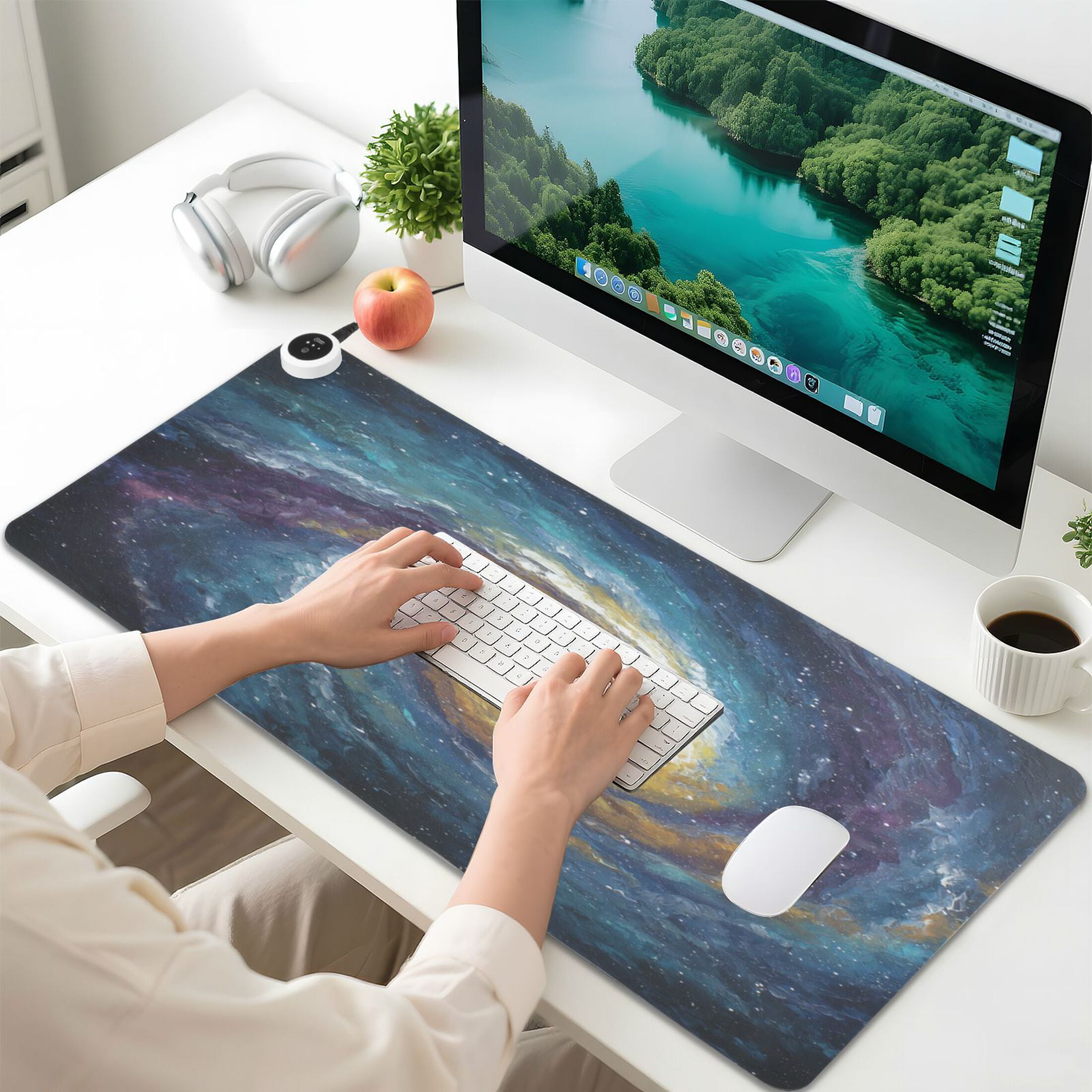 Wobogo Cosmic Spiral Heated Mouse Pad Extra-Large Desk Mat With 3 Heating Levels and 3-hour Auto Shut-Off Protection Ideal for Computer Keyboards Home Office Hand-warming Essential 31.5in × 13in