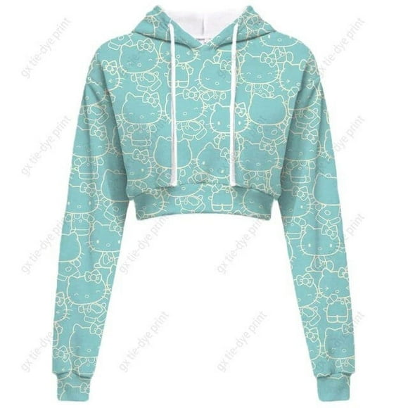 Hello Kitty Short Hooded Women‘s Sweatshirt Long sleeved Women‘s Short Top Fashion Hanbok Harajuku Hooded