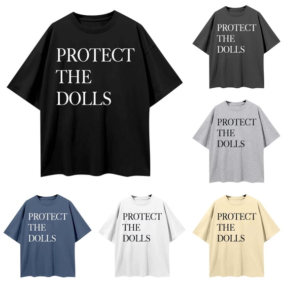 Trendfront Womens Protect The Dolls Graphic T Shirt Letters Print Crewneck Short Sleeve Tee Oversized Loose Fit Streetwear Casual Summer Tops