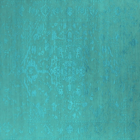 Ahgly Company Machine Washable Indoor Square Oriental Turquoise Blue Industrial Area Rugs, 3' Square