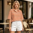 thumbnail image 4 of Dresfit Women's Polo Shirts Short Sleeve Striped Golf Shirts 2026 Summer Button Down Back To School Graphic Tees Regular Fit Loose Plus Size Tennis T Shirts XL, 4 of 5