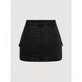 thumbnail image 6 of Women's High Waisted Cargo Denim Mini Skirt - Y2K Style A-Line Jean Skirt with Flap Pockets, 6 of 8