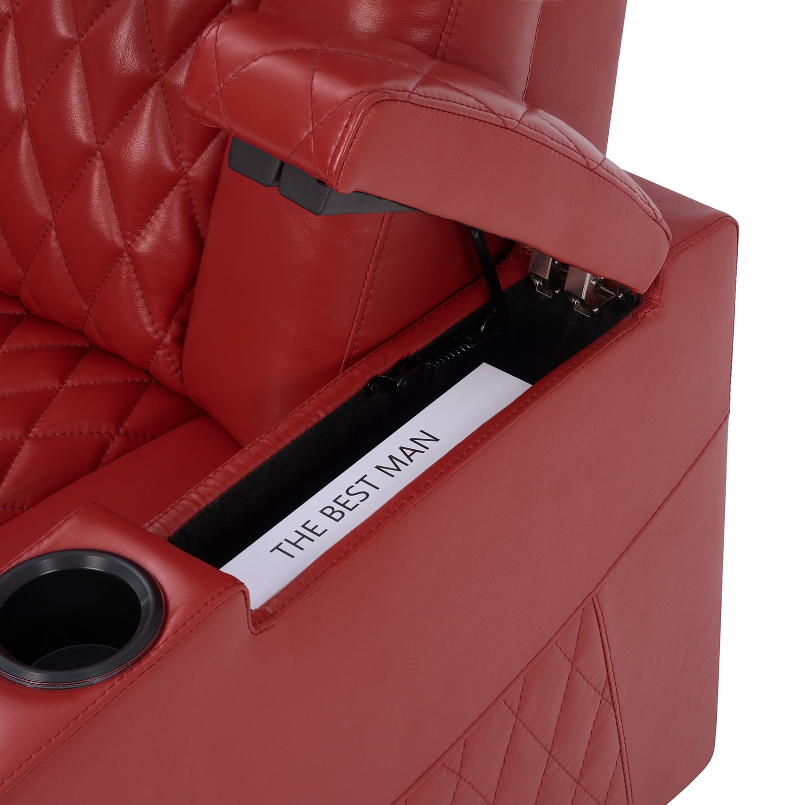 comfiroom Home Theater Seating Classic Series Top Grain Leather Recliner Chair Dual Power Electric Headrest Movie Gaming Sofa with Tray Table Type-C USB Charger (RED, Row of 4 Loveseat Left)