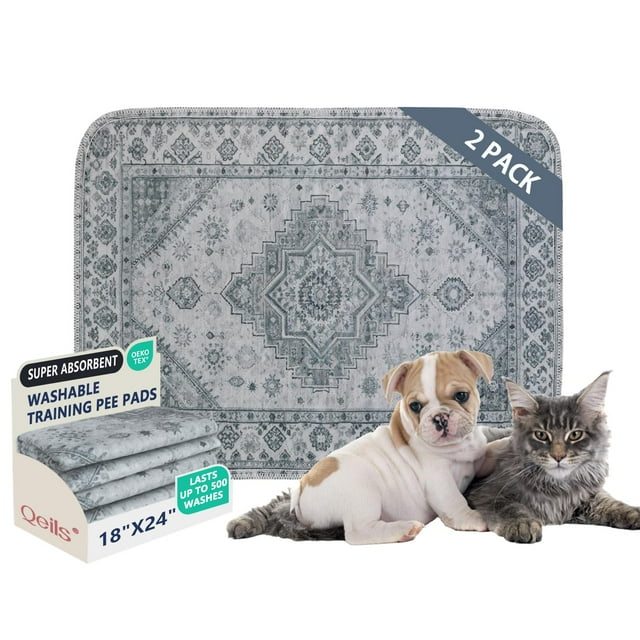 Alfombrillas de orina para perros Qeils super absorbentes e impermeables, lavables, paquete de 2, 45x60 cm
