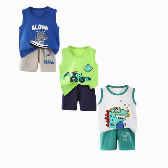 Gerichy Toddler Baby Boy Summer Outfit 0 6 12 18 24 Months 2T 3T Sleeveless T Shirt Top Casual Shorts Set Clothes 3-Pack