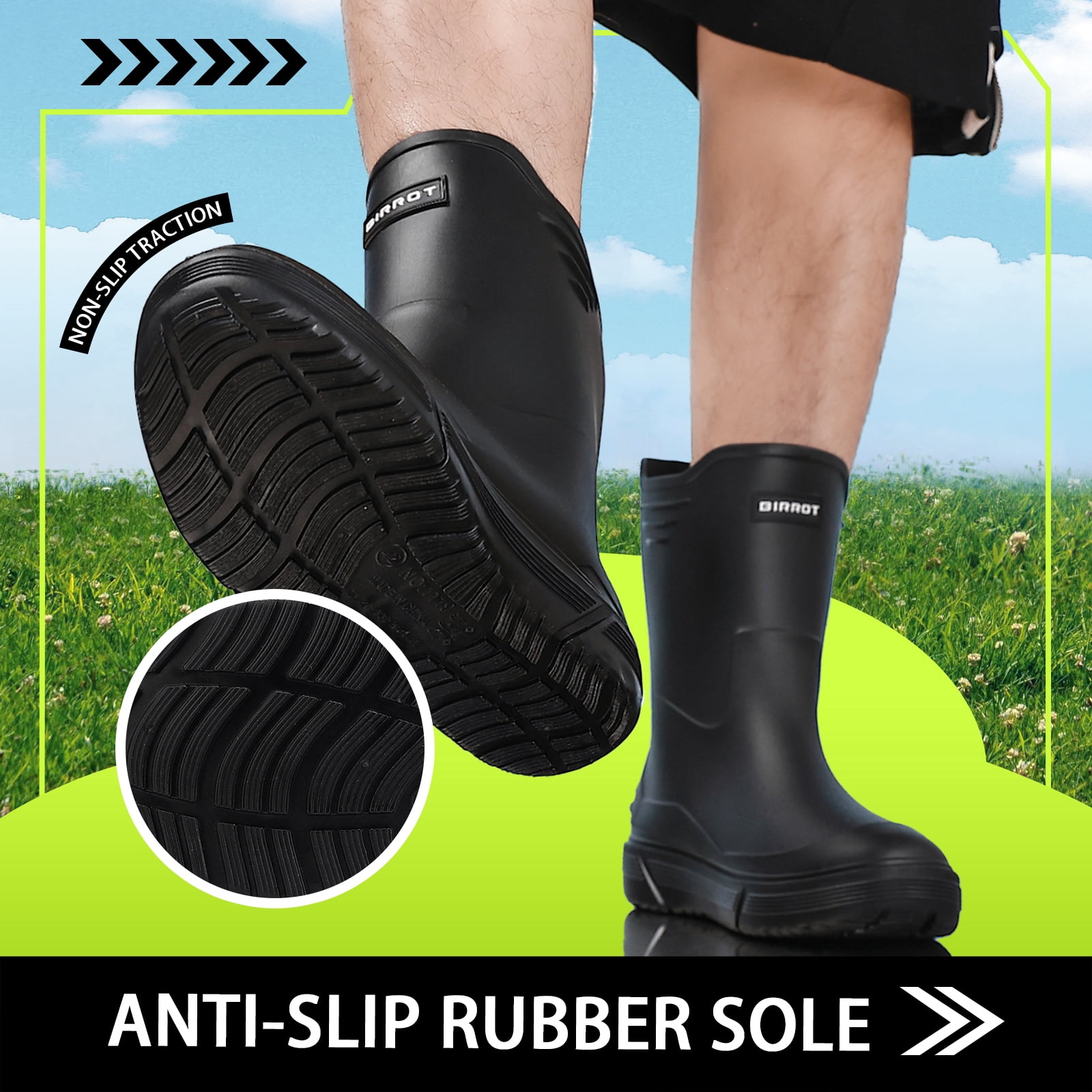 HSBDNZQ Rain Boots for Men Waterproof Fashionable Rubber Boots Non-slip Outdoor Garden Boots Mid Calf Muck Work Shoes Comfort Lightweight Rainboots for Fishing Climbing