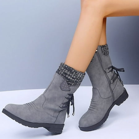 

Winter Boots Women Cowboy Boots Comfortable Pull On Zipper Pointed Toe Embroidered Western Cowgirl Knee High Boots Girls Ladies Retro Tall Boot Gray 9