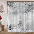 thumbnail image 3 of Christmas Snowman Shower Curtain, Cute Snowman Balls Snowflake in Grey Winter Snow Forest Decorative Shower Curtain Set, Xmas Holiday Gray Shower Curtain 12 Hooks Included Polyester 72"X72"Inch, 3 of 6