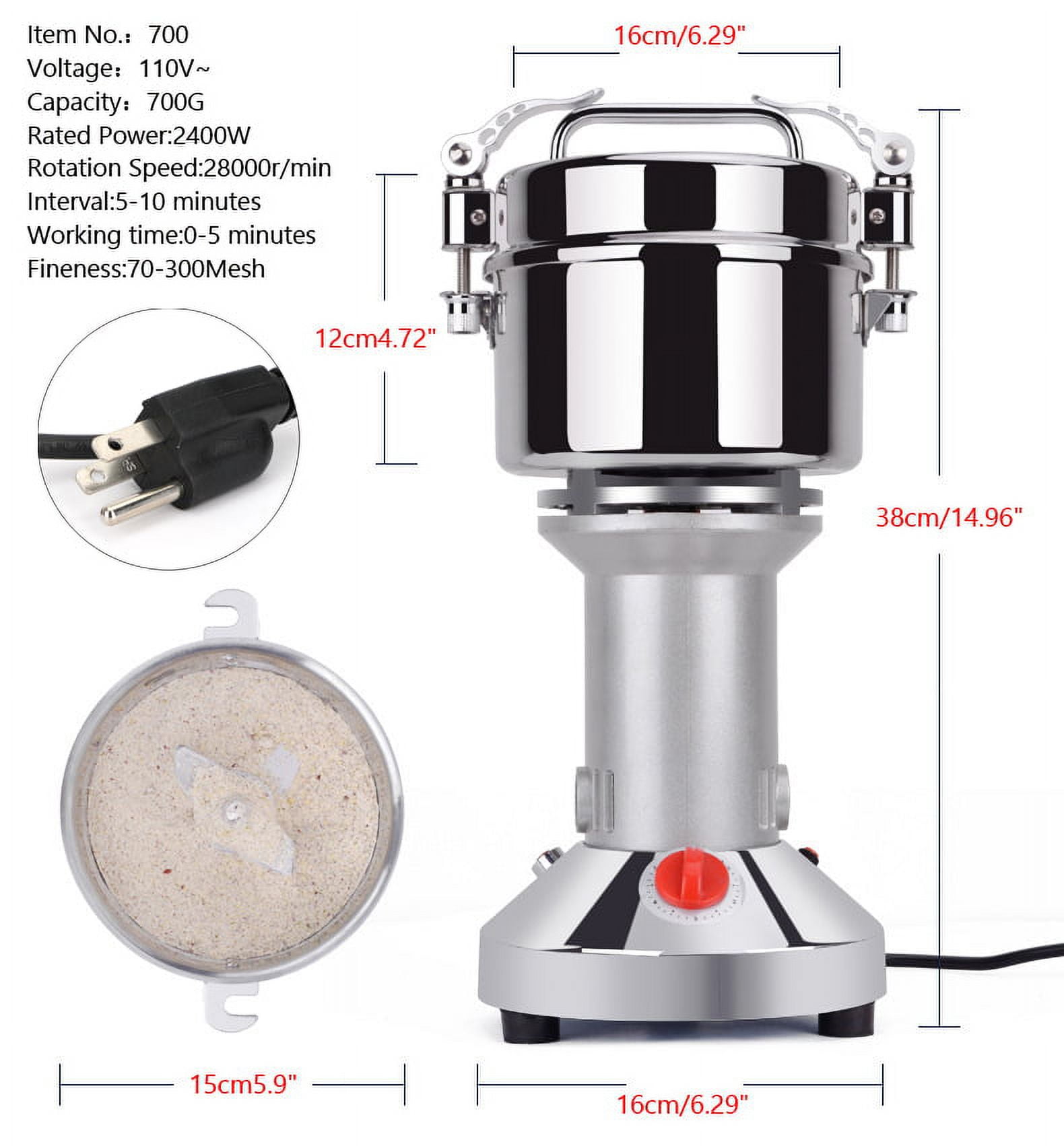 LANUEVA Grain Mill Grinder, 700g High Speed Spice Grinder Electric, 2500W  Wheat Flour Mill Pulverizer for Dry Corn Rice Pepper Coffee Beans Herb