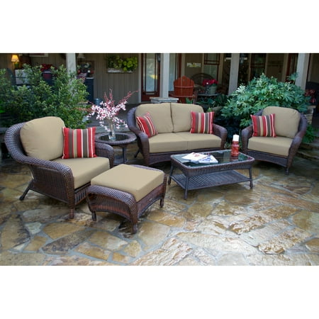 Sahara Wicker - Tortuga Sea Pines 6 Piece Deep Seating Conversation Set with Loveseat