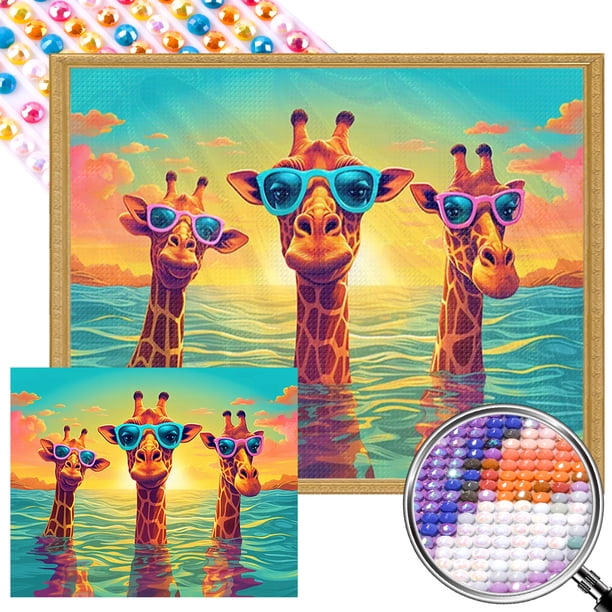5D DIY Taladro Parcial AB Diamante Pintura Natación Jirafas 55x45cm