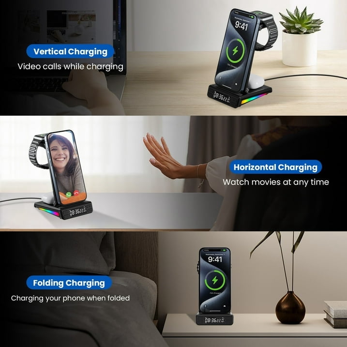Wireless Charger,HopePow 5 in 1 Portable Fast Magnetic Wireless Charging Stand Dock Watch Charging Station for Multiple Devices FCC Approved