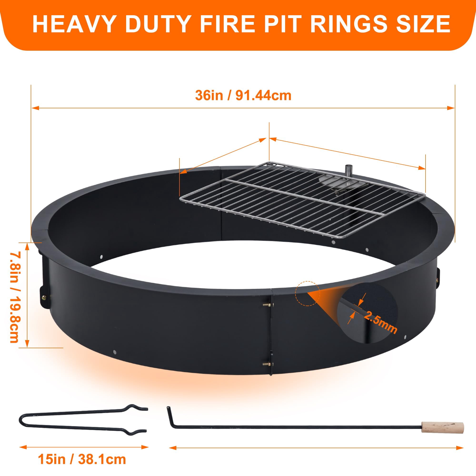 Litake 30 inch Inner Fire Pit Ring, Outdoor 2.5MM Steel Firepit Ring 36 inch Outer Large Bonfire Fire Pit Insert Round, In-Ground Fire Pit, Outside Wood Burning DIY for Camping Garden Patio (30" Liner