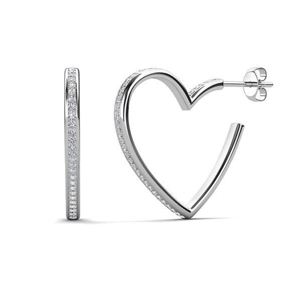 Cate & Chloe Sylvia 18k White Gold Plated 25mm Heart Hoop Earrings with Swarovski® Crystals