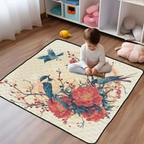 WOBOGO Blue Magpie Baby Playmats Extra Large Waterproof Rollable Activity Pads for Toddlers 50×50inch