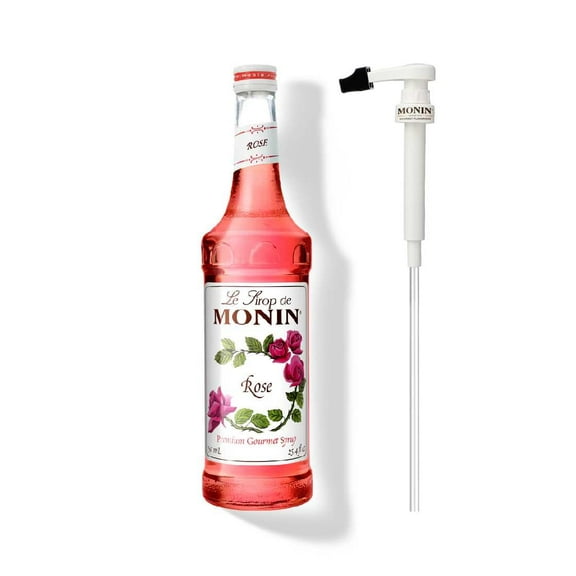Monin Rose Premium Gourmet Syrup, 750mL (25.4 fl oz) Bottle with Pump