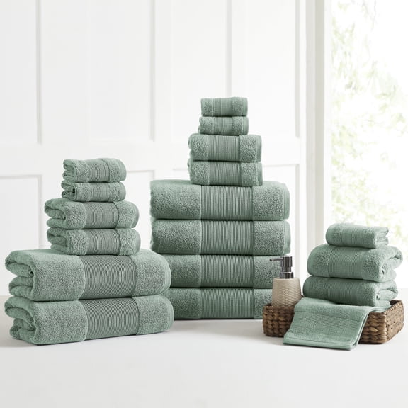 Modern Threads Aircloud 18-Piece Cotton Adult Bath Towel Set, Eucalyptus