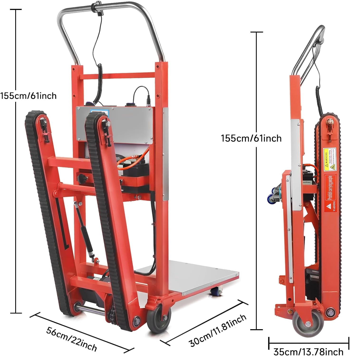 Gaonala 1250W Electric Stair Climbing Dolly 900lbs Heavy Duty 22Lx11.8Wx61H Alloy Steel Telescopic Handle 3-Mode Folding Orange for Furniture Appliances