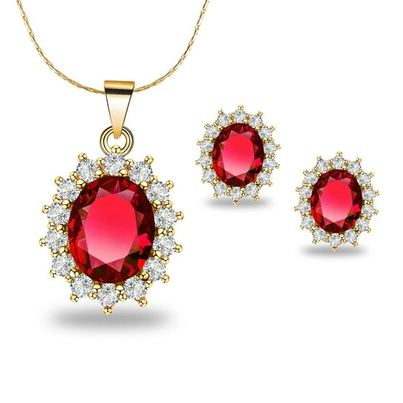 Paris Jewelry 18K Yellow Gold Created Garnet 1/2 Ct Oval 18 inch Necklace Plated Jewelry for Women