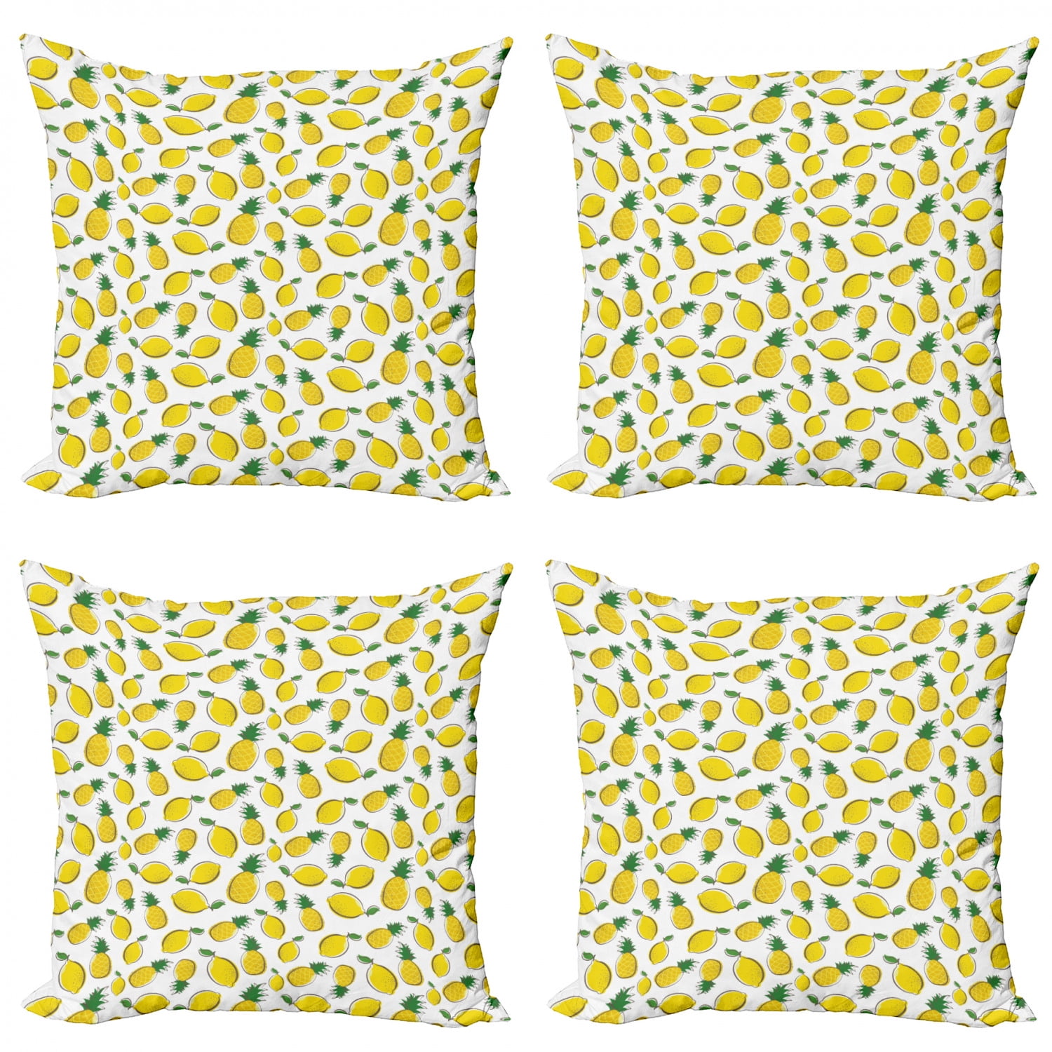 Modern Accent Double-Sided Digital Printing 20 Ambesonne Modern Throw Pillow Cushion Case Pack of 4 Yellow Hunter Green Lemon with Slices and Leaves Summer Season Fresh Fruit Watercolor 