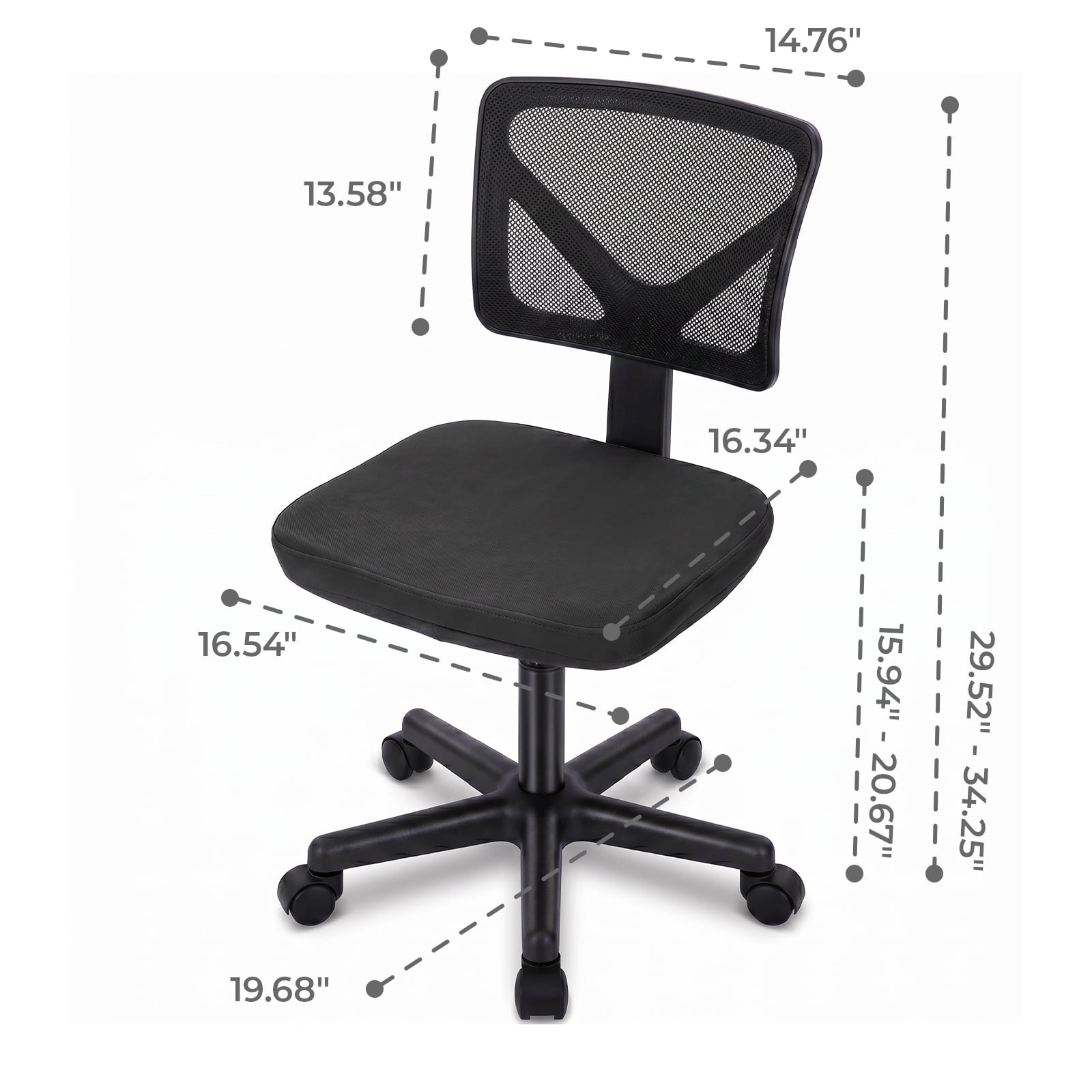 Alvantor Low-Back Mesh Office Chair with Lumbar Support, Armless Swivel Rolling Chair