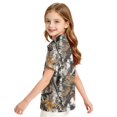 thumbnail image 3 of Kids Girls Short Sleeve Polo Shirt, Tree Leaf Camo Printed Polyester Top, Casual Outdoor Daily Wear Children Collared T-Shirt,Coffee,150, 3 of 7