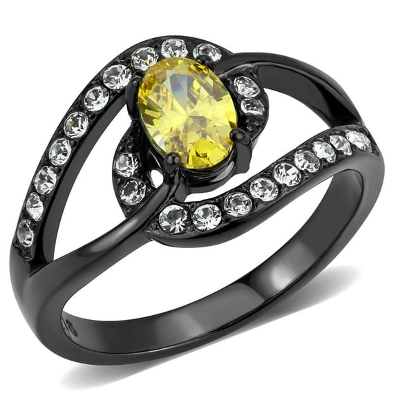 Luxe Jewelry Designs Women's Ion Plated Black Stainless Steel Ring with Yellow Topaz CZ - Size 6