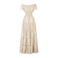 thumbnail image 4 of Faldas largas Vestido largo informal para mujer, con cordones, cuello oblicuo, color sólido, ajuste holgado, traje de vacaciones Kuymtek champán T M para Mujer, 4 of 6