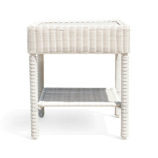 Table Basse d'Extérieur à Deux Niveaux, Table d'Extrémité Tressée à la Main pour Patio, Table d'Appoint de Jardin Toutes Saisons, 20 Pouces x 20 Pouces x 20 Pouces