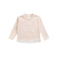 thumbnail image 6 of ITSAME Girls Long Sleeve T-Shirt Bow Lace Ruffle Hem Crew Neck Knit Ribbed Shirt Kids Fashion Casual Tops Beige Size 12M, 6 of 10