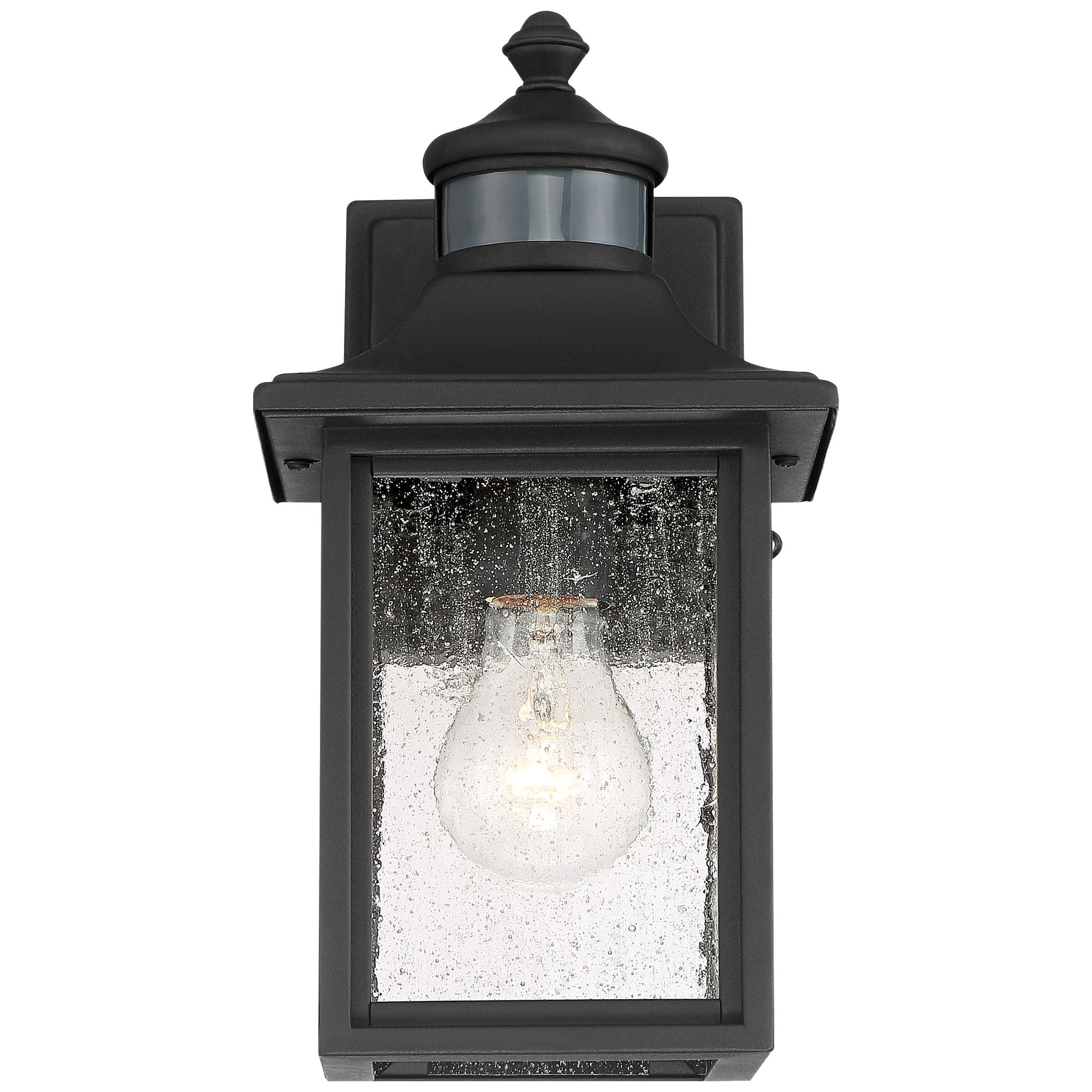 John Timberland Moray Bay Mission Outdoor Wall Light Fixtures Set of 2 Black Dusk to Dawn Motion Sensor 11 1/2" Seedy Glass for Exterior