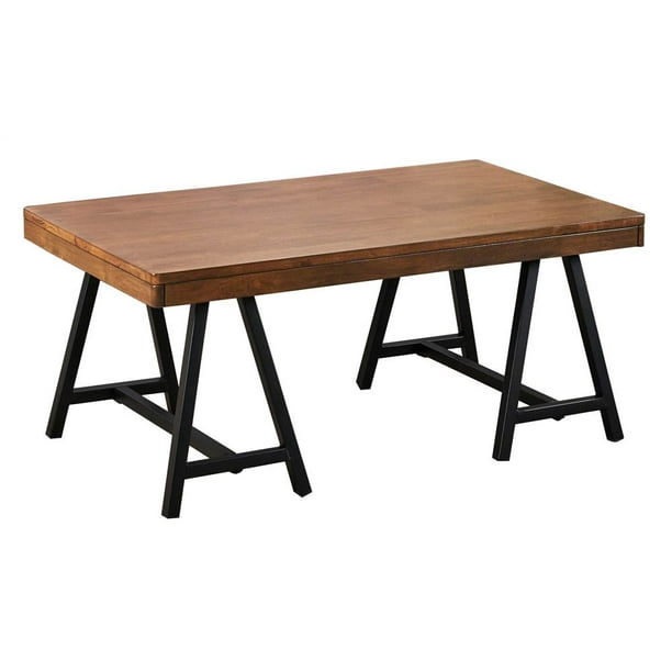 Hunter Farmhouse Coffee Table In Natural Walnut And Black Com Hunter Farmhouse Coffee Table In, Crestfield Dark Brown Coffee Table Storage Ottoman Set