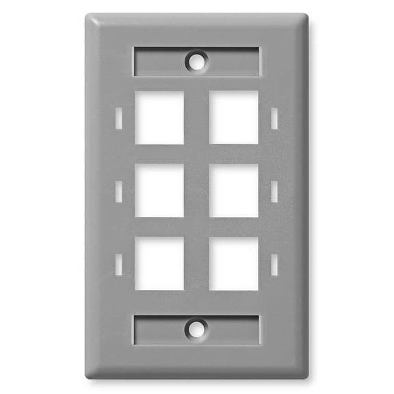 NavePoint Keystone Jack Wall Plate 6-Port, Low Profile, Single Gang, Gray, 10-Pack