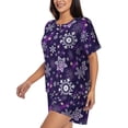 thumbnail image 2 of Kdxio Christmas Purple Snowflakes Print Pajamas Sets for Women Short-Sleeved Pjs with Lounge Shorts Two Piece Sleepwear S-4XL, 2 of 5