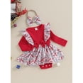 thumbnail image 3 of CIYCuIT Baby Girl Christmas Romper Dress Ruffled Long Sleeve Cartoon Print Skirt Hem Jumpsuit with Headband Infant Toddler Sweet Daily Clothes 0-24 Months, 3 of 9