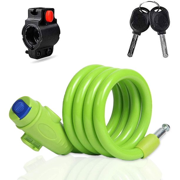 Candado de cable en espiral, candado en espiral de cable, candado antirrobo de cadenas antirrobo para bicicleta, candado para bicicleta con llave, candado para bicicleta (verde). Afortunado Sencillez