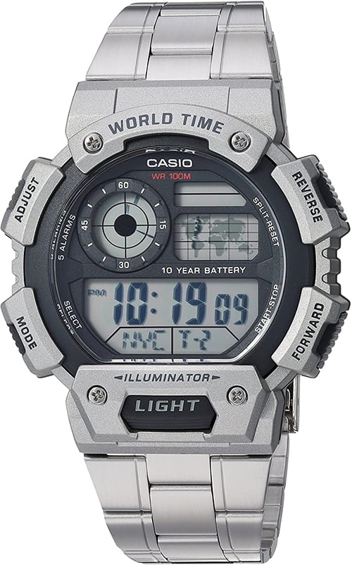 Men's Classic Digital World Time Bracelet Watch, Silver - AE1400WHD-1AV ...