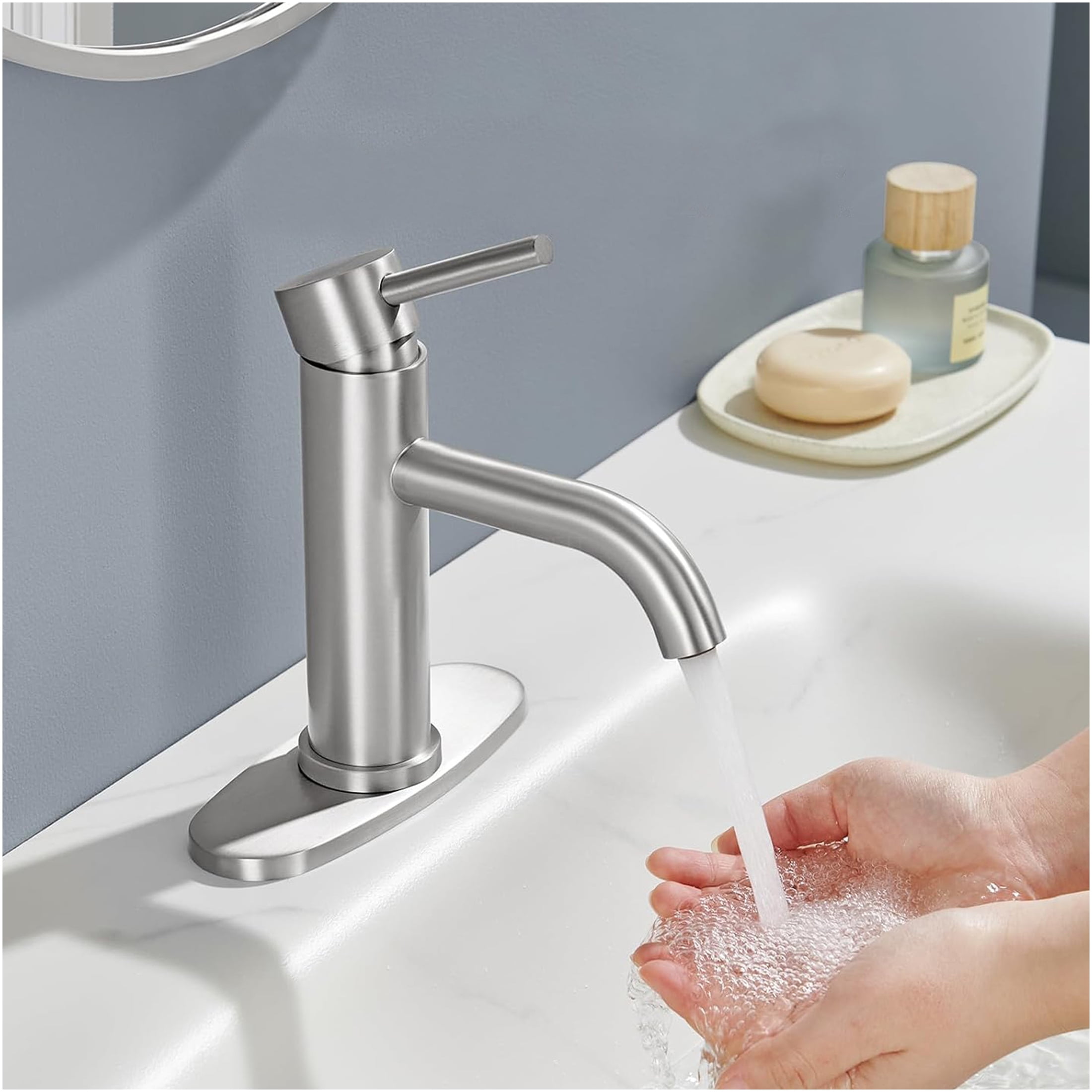 JERFIT Single Handle Bathroom Sink Faucet, Brushed Nickel, 1-Hole Vessel Vanity Lavatory Faucet with WaterSense Certified Ceramic Cartridge, Anti-Corrosion Stainless Steel