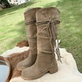 thumbnail image 5 of Xfvqtps Womens Slouchy Boho Boots with Tassel Winter Fashion Knee High Boots Low Block Heel Comfortable Stretch Suede Casual Boots Khaki, 5 of 9