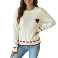 thumbnail image 4 of Women's Sweater Fall 2026 Valentine's Day Hear Love Print Knitted Long Sleeve Neck Warm Sweaters White, 4 of 9