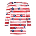 thumbnail image 6 of JTZGDY Plus Size Womens Independence Day Tops Loose Fit Casual Dressy American Flag Printed Summer 3/4 Length Sleeve Oversized Crewneck Graphic Holiday Tees Shirt Red#02 XXL, 6 of 7