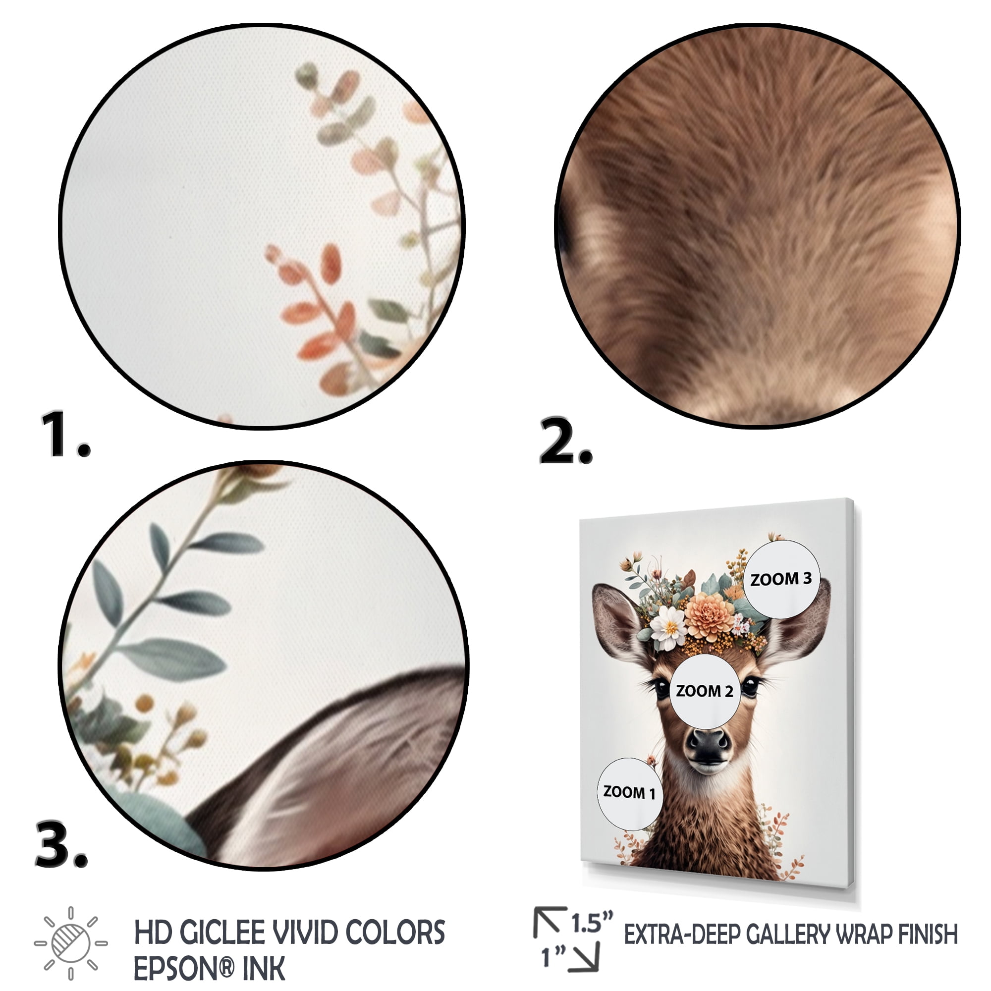 Designart Cute Baby Deer With Floral Crown III Canvas Wall Art