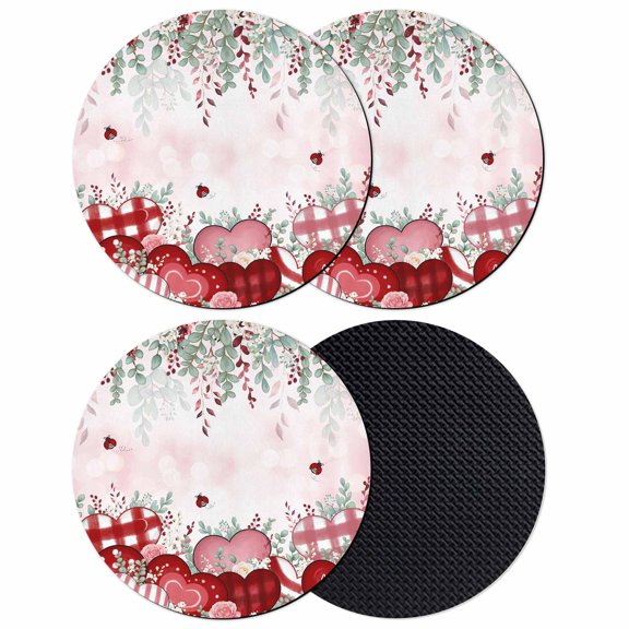 Love Heart Valentine's Coasters Set of 4, Absorbent Coasters for Drinks, Eucalyptus Botanical Red Pink Ombre Coaster for Desk Coffee Table Protection, Home Decor House Warming Gifts 4"