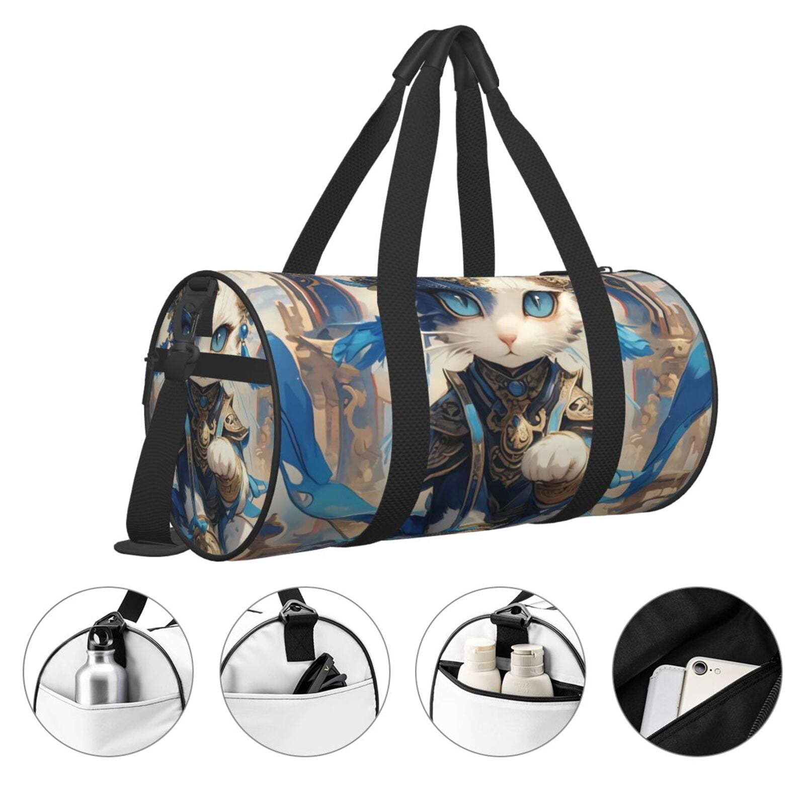 Vsdgher Exotic Blue Cat 45L Foldable Duffel Bag, Sports Gym Bag,Overnight Bag, Portable Weekender Bag for Airplanes