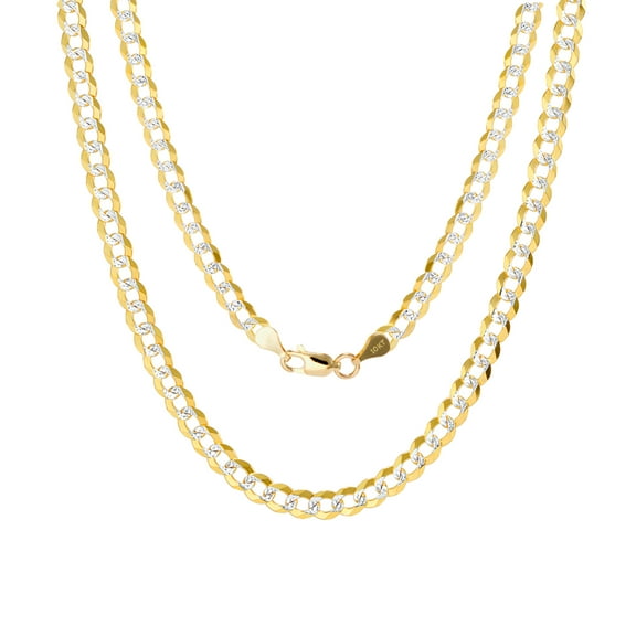 Nuragold 10k Real Yellow Gold Solid Cuban Curb Link 5mm Diamond Cut Pave Chain Necklace (16"-30") Two Tone Italian Jewelry for Men & Women