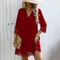 thumbnail image 2 of Women's Casual Floral V Neck A Line Dress With Hollow Embroidery For Daily Wear Party Summer Outfit, 2 of 2
