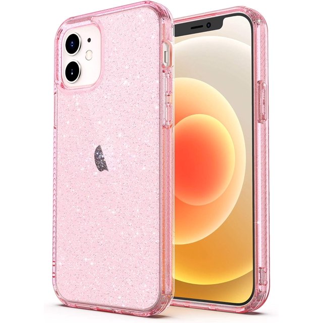 HSHDLDF Compatible avec iPhone 12 Pro Case Glitter Clear, iPhone 12 Soft TPU Anti-Scratch & Shockproof Transparent Protective Phone Case Compatible with iPhone 12/iPhone 12 Pro 6.1 Pouces, Pink Glitte