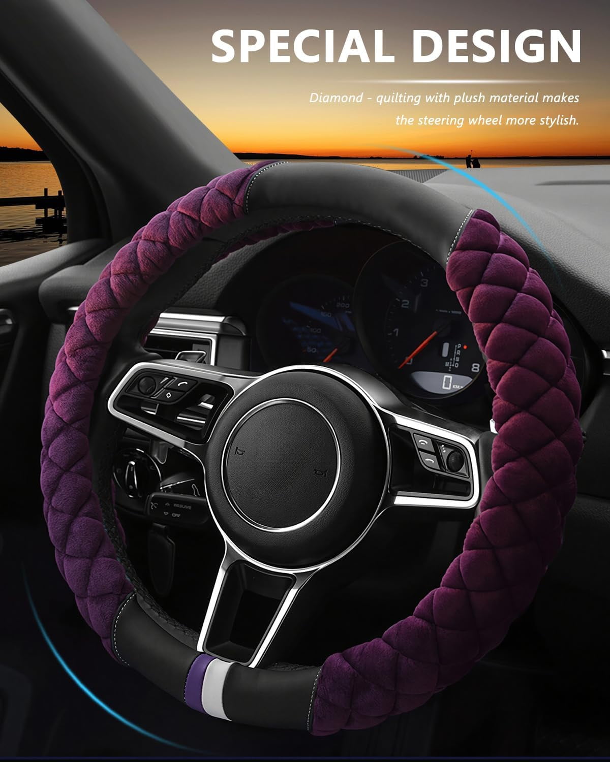 Universal 15 Inches Car Steering Wheel Cover Fluffy Winter Plush Steering Wheel Cover, Purple