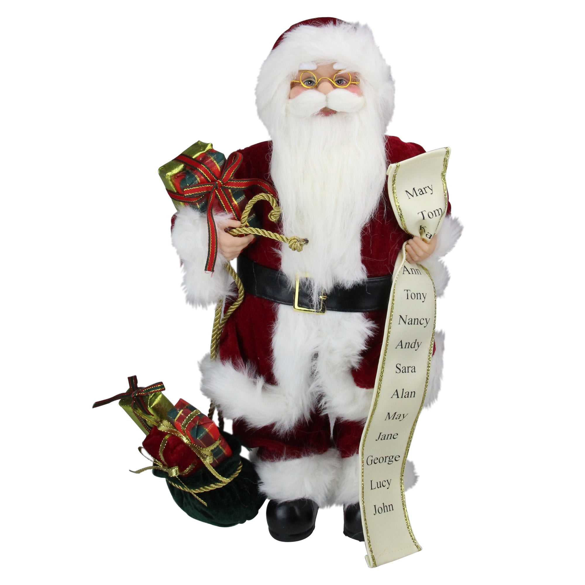 16" Traditional Standing Santa Claus Christmas Figure with Name List and Gift Bag